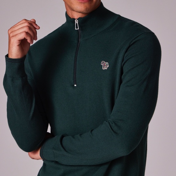 Paul Smith Zebra Logo Half Zip Sweater Dark Green